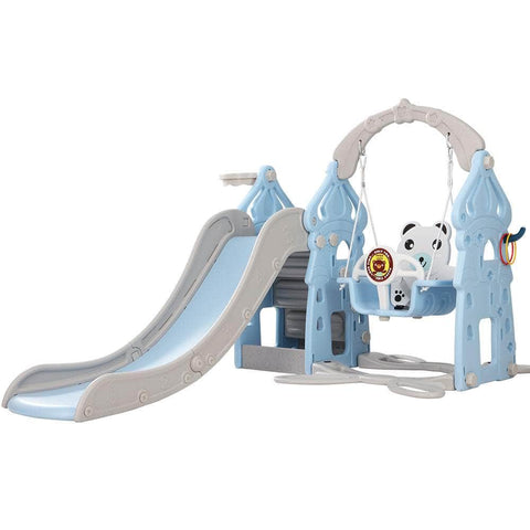 Kids Slide Swing Set Basketball Hoop Rings Outdoor Playground 170Cm Blue