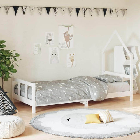 Kids Bed Frame White Single Solid Wood Pine