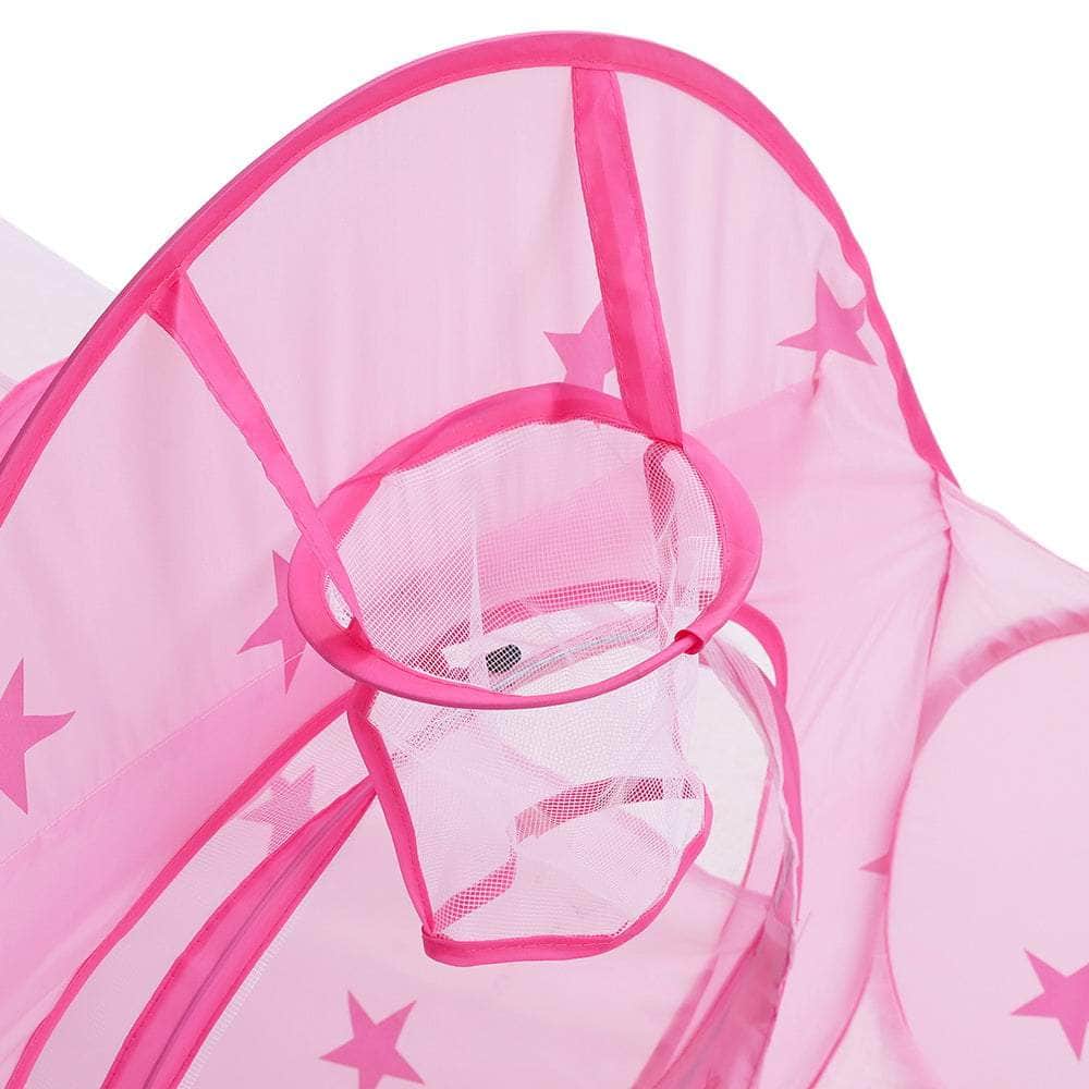 Kids Playhouse Play Tent Pop Up Castle Crawl Tunnel Basketball Hoop Pink