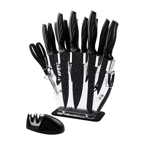 Kitchen 17 Pc Knife Set W/ Block & Sharpener Chef Bread Steak Knives