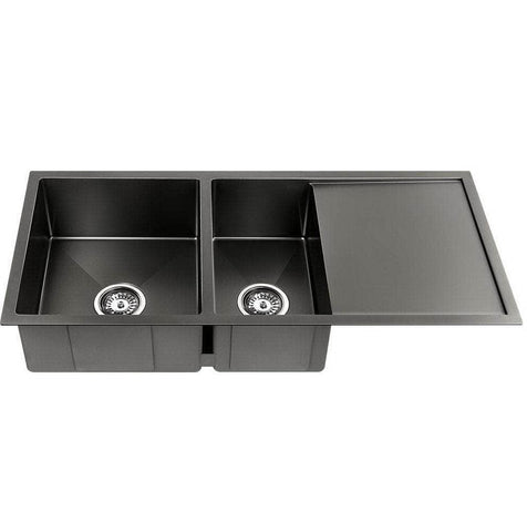 Kitchen Sink 100X45Cm Stainless Steel Basin Double Bowl Laundry Black