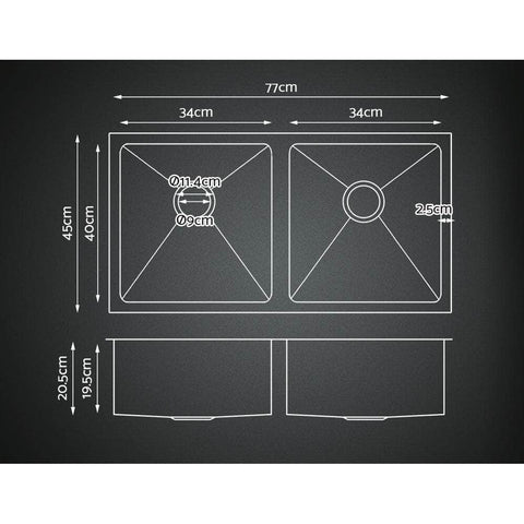 Kitchen Sink 77X45Cm Stainless Steel Basin Double Bowl Laundry Silver