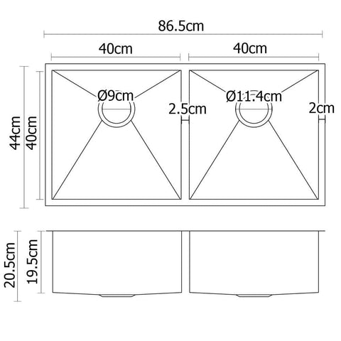 Kitchen Sink 86X44Cm Stainless Steel Basin Double Bowl Laundry Silver