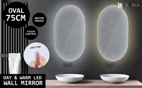 Led Wall Mirror Oval Anti-Fog Bathroom 50X75Cm Black