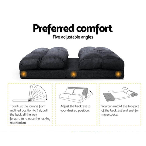 Floor Lounge Sofa Bed 2-Seater Charcoal Suede