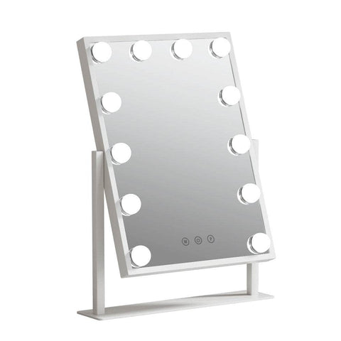 Makeup Mirror Hollywood Vanity With Led Light Rotation Tabletop White