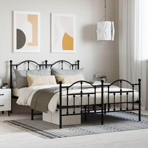 Metal Bed Frame with Headboard and Footboard Black Queen