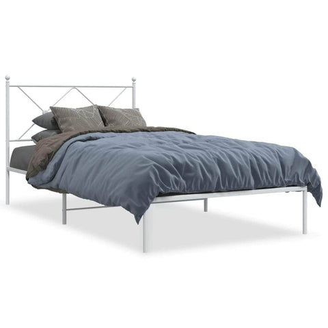 Metal Bed Frame with Headboard White - King Single Size