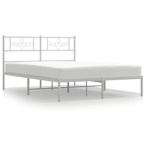 Metal Bed Frame with Headboard-White Queen