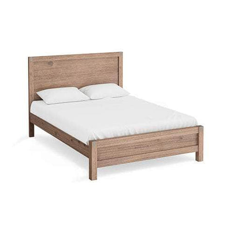 Modern Double Bed Frame in Solid Acacia Wood - Oak