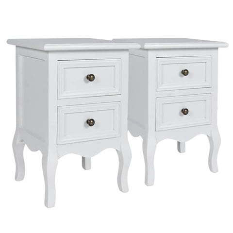 Nightstands 2 pcs with 2 Drawers MDF White