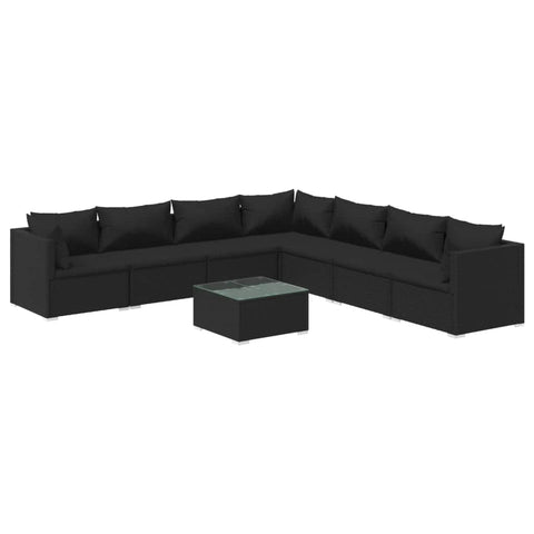Noir Rattan Harmony: 8-Piece Garden Lounge Set in Black with Plush Cushions