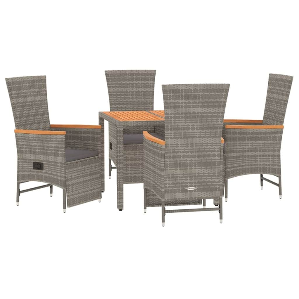 Outdoor Bliss: Stylish 5-Piece Grey Poly Rattan Dining Set with Cushions