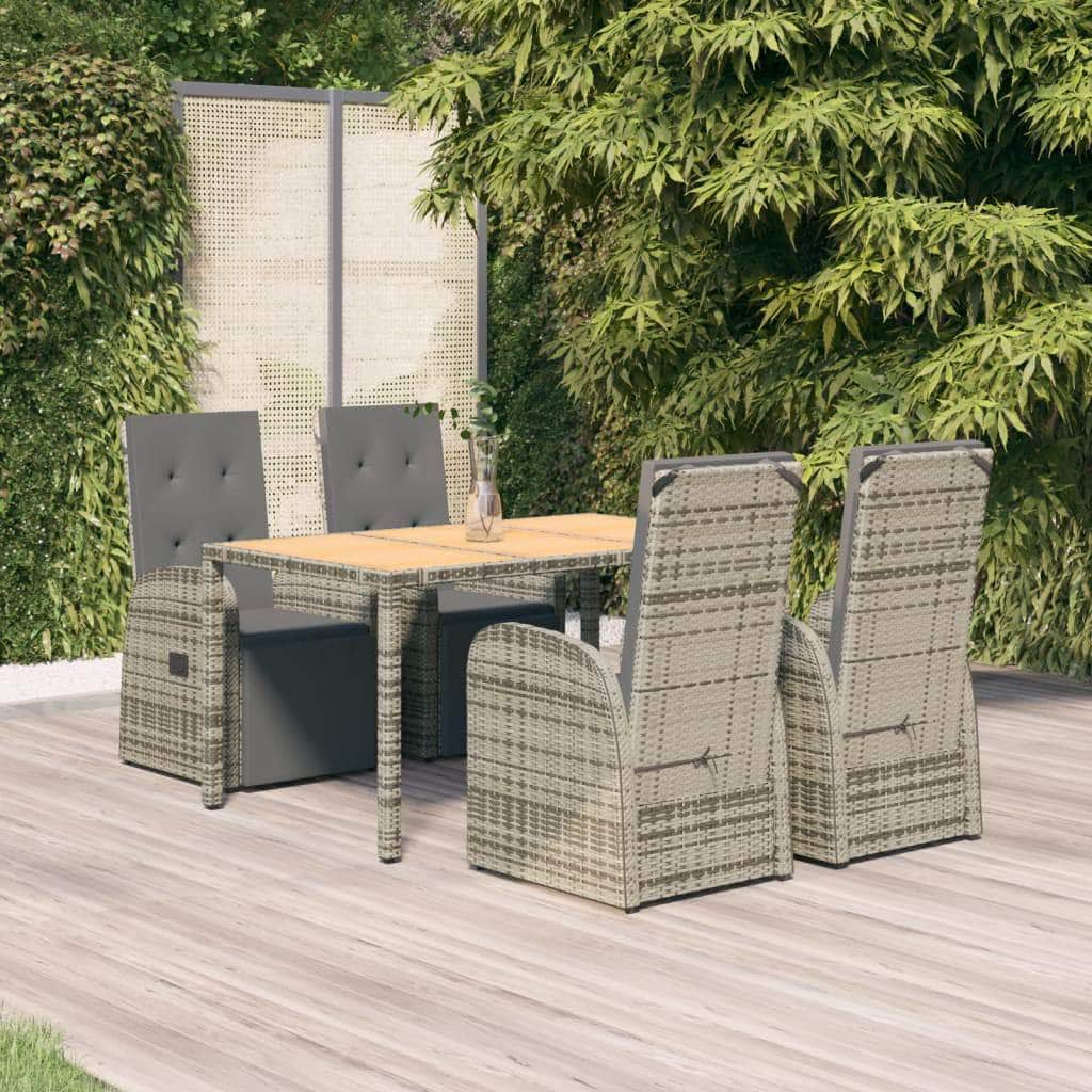 Outdoor Dining Delight: 5-Piece Grey Rattan Cushioned Set