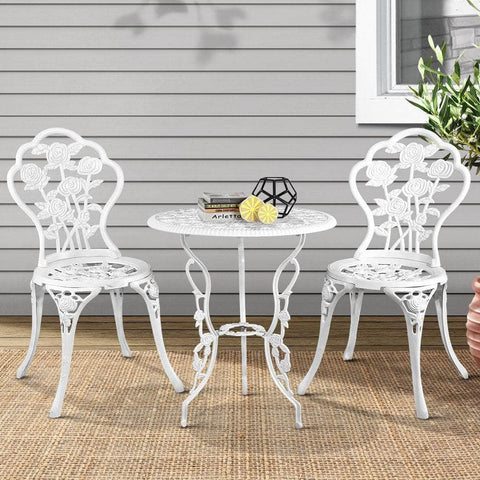 Outdoor Furniture Chairs Table 3pc Aluminium Bistro White
