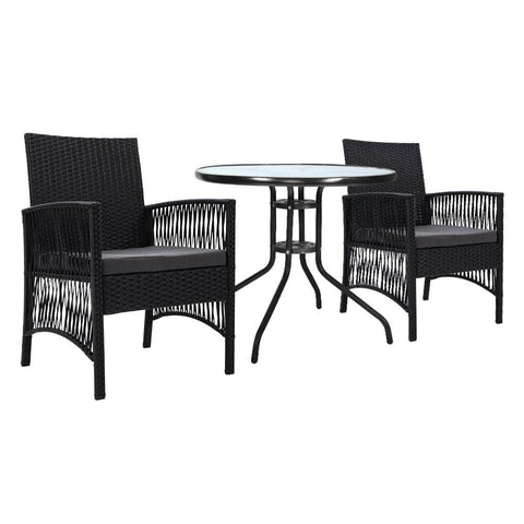 3Pc Bistro Set Outdoor Furniture Rattan Table Chairs Cushion Patio Garden Lyra