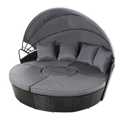 Sun Lounge Setting Wicker Lounger Day Bed Patio Outdoor Furniture Black