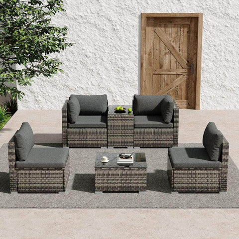 Outdoor Modular Lounge Sofa With Wicker End Table Set