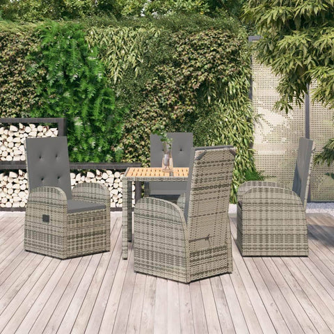 Outdoor Oasis: Luxurious 5-Piece Grey Poly Rattan Dining Set with Cushions