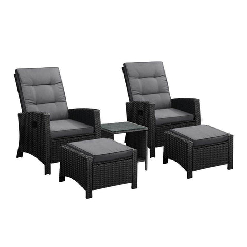 Outdoor Recliner Chair & Table Set Wicker lounge Patio Furniture Setting