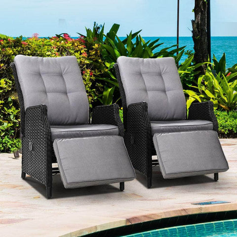 Outdoor Recliner Chairs Black 2pcs