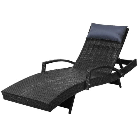 Adjustable Wicker Beach Chair Armrest Black