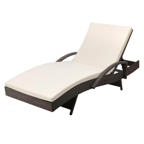 Adjustable Wicker Beach Chair Patio Lounger Grey&Beige