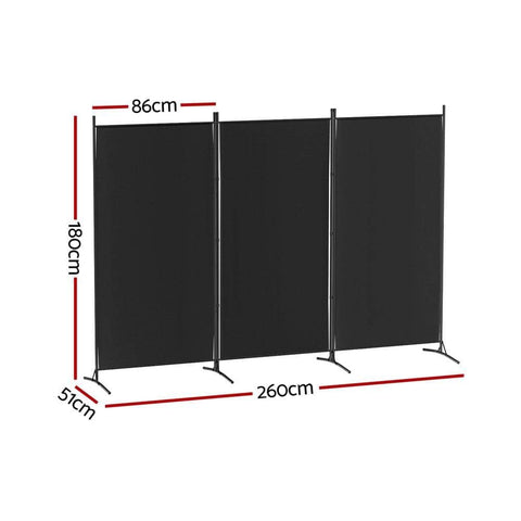 Panel Room Divider Screen Fabric Black/White