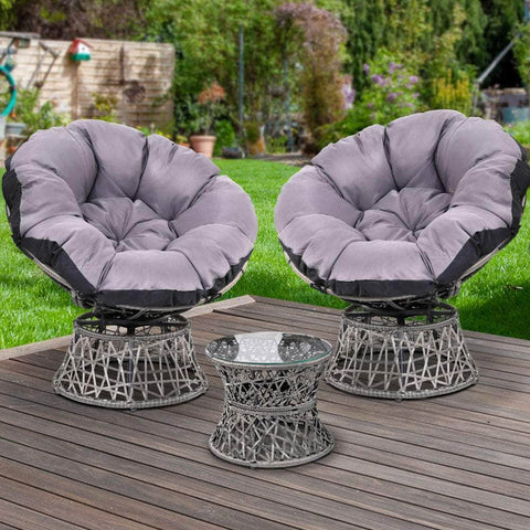 Papasan Chair and Side Table Set- Grey