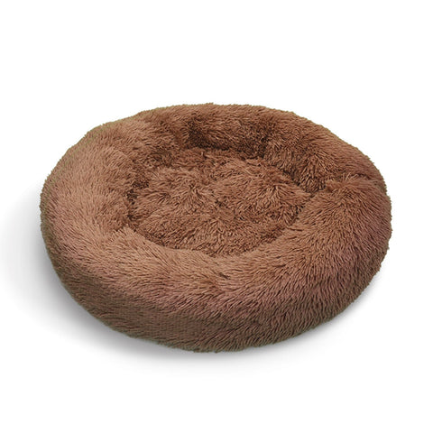 Pet Dog Bedding, Plush Round Comfortable Nest, Coffee, Medium 70Cm