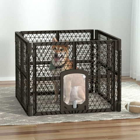 Pet Dog Playpen Enclosure 4 Panel Fence Puppy Cage Plastic Play Pen Fold