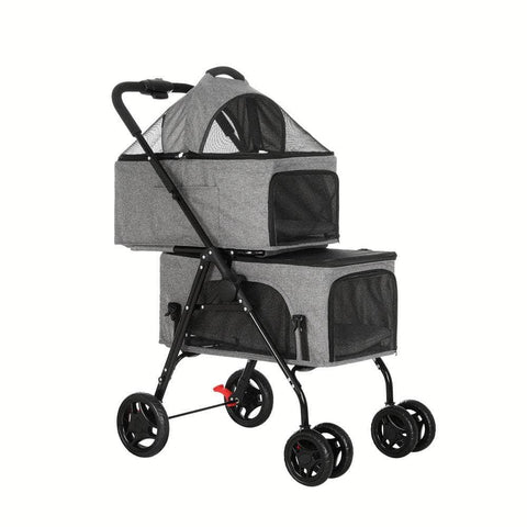 Pet Stroller 2-tier Dog Pram Large Cat Carrier Travel Pushchair Foldable