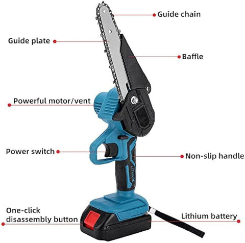 Mini Cordless Chainsaw - 6 Inch Handheld With 2 Batteries
