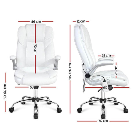 8 Point Massage Office Chair Pu Leather White