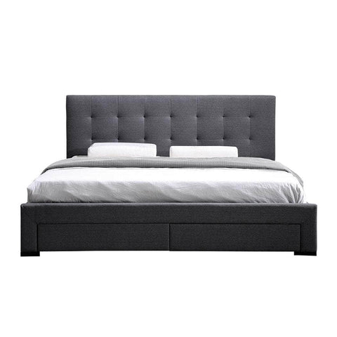 Queen Bed Frame Fabric Tufted Dark Grey