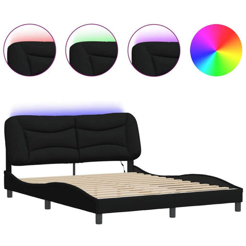 Queen Size Fabric Bed Frame with LED Lights Black/Grey
