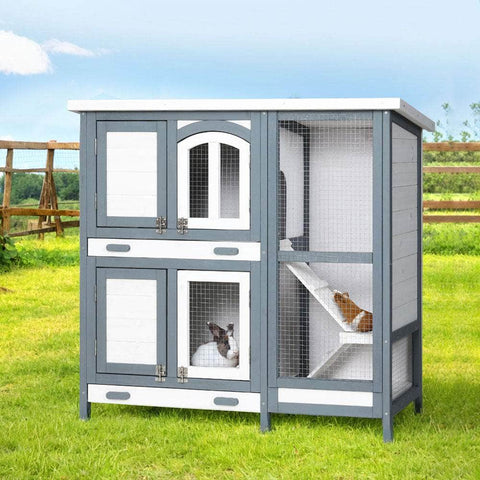 Rabbit Hutch Chicken Coop 98cm x 45cm x 92cm Large Wooden House Run Cage Outdoor