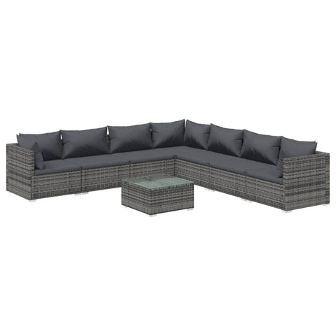 Rattan Haven in Grey: 8-Piece Garden Lounge Set with Plush Cushions