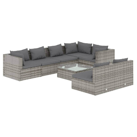 Rattan Noir Elegance: 8-Piece Black Poly Rattan Garden Lounge Set with Plush Cushions