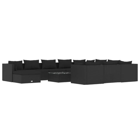 Rattan Noir Retreat: 12-Piece Black Poly Rattan Garden Lounge Set with Plush Cushions