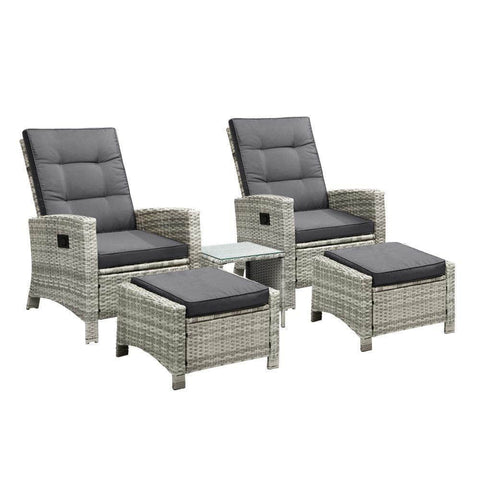 Recliner Chair Wicker Outdoor Furniture Garden Patio Lounge 5PCS Setting