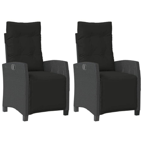 Reclining Garden Chairs 2 pcs with Footrest Black Poly Rattan