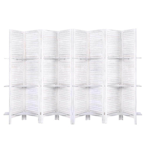 8 Panel Room Divider Screen 326X170Cm Shelf White