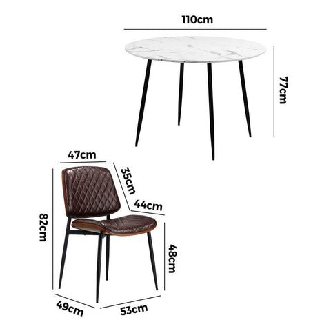 Round Dining Table & 4PCS Dining Chairs PU Walnut
