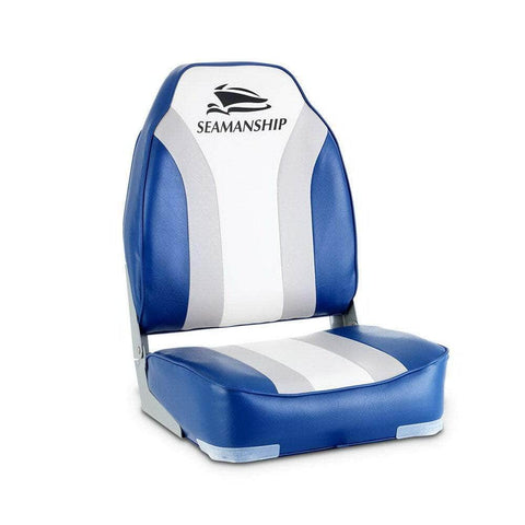 2X Folding Boat Seats Marine Seat Swivel High Back 12Cm Padding Blue
