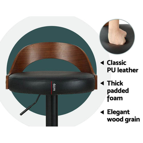 Set Of 2 Bar Stools Kitchen Gas Lift Wooden Stool Metal Barstools Black Swivel