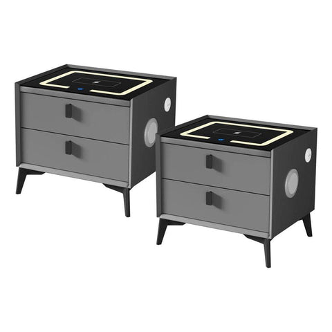 Smart Bedside Table Wireless Charging LED 2 Drawers