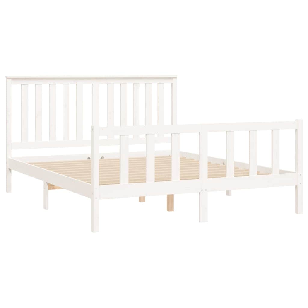 Snowy Haven: White Pine Bed Frame with Headboard