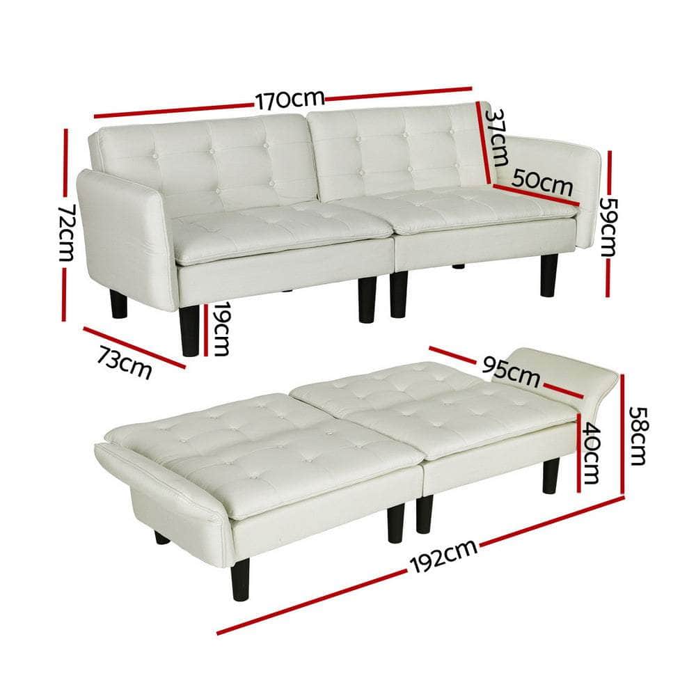 Sofa Bed 192Cm Beige Faux Linen Fabric
