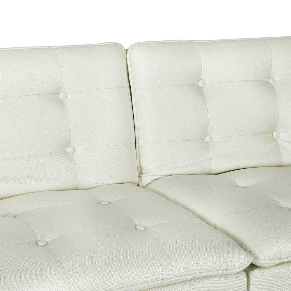 Sofa Bed 192Cm Beige Faux Linen Fabric